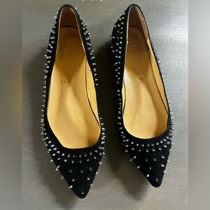 Christian Louboutin Black Suede Spikes Embellished Pointed Toe Flats - EUC